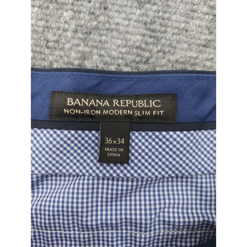 Lot of 3 BANANA REPUBLIC Pants Men 36x34 Blue Gray Tailored Slim Non Iron Modern